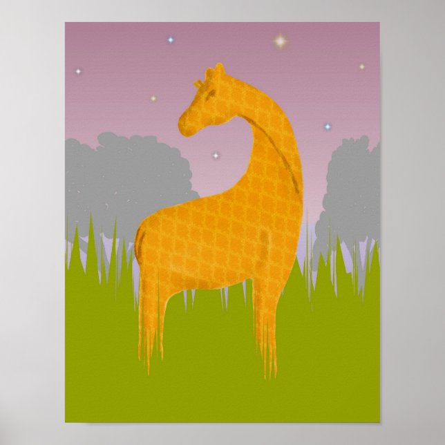 Giraffe at Sunset on a Grassy Plain Poster (Front)