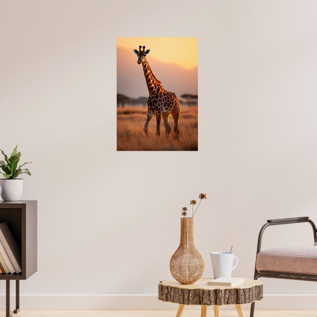 Giraffe at Sunset – Wildlife Illustration Poster (Living Room 3)