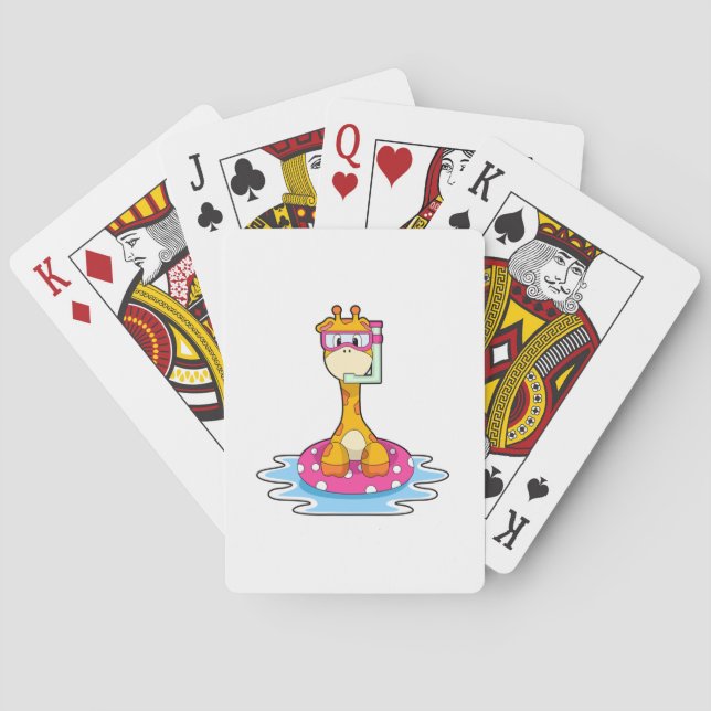 Giraffe at Swimming with Snorkel Playing Cards (Back)