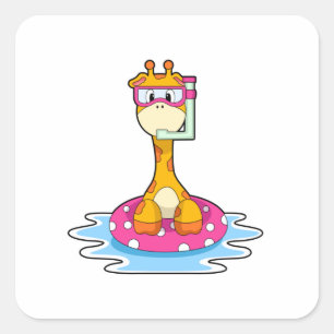 Giraffe at Swimming with Snorkel Square Sticker