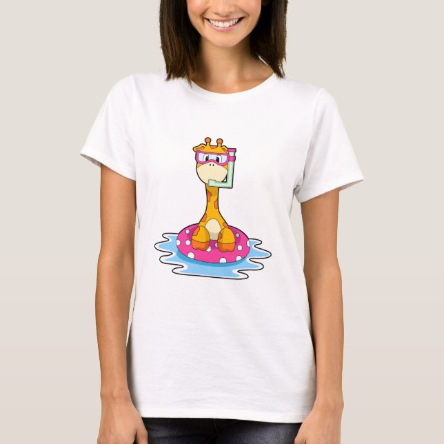Giraffe at Swimming with Snorkel T-Shirt (Front)