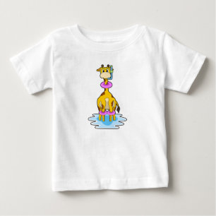 Giraffe at Swimming with Swim ring Baby T-Shirt