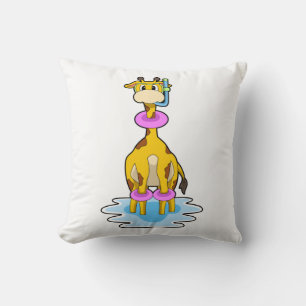Giraffe at Swimming with Swim ring Cushion