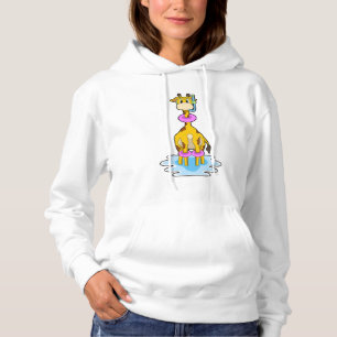 Giraffe at Swimming with Swim ring Hoodie