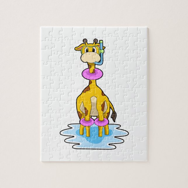 Giraffe at Swimming with Swim ring Jigsaw Puzzle (Vertical)