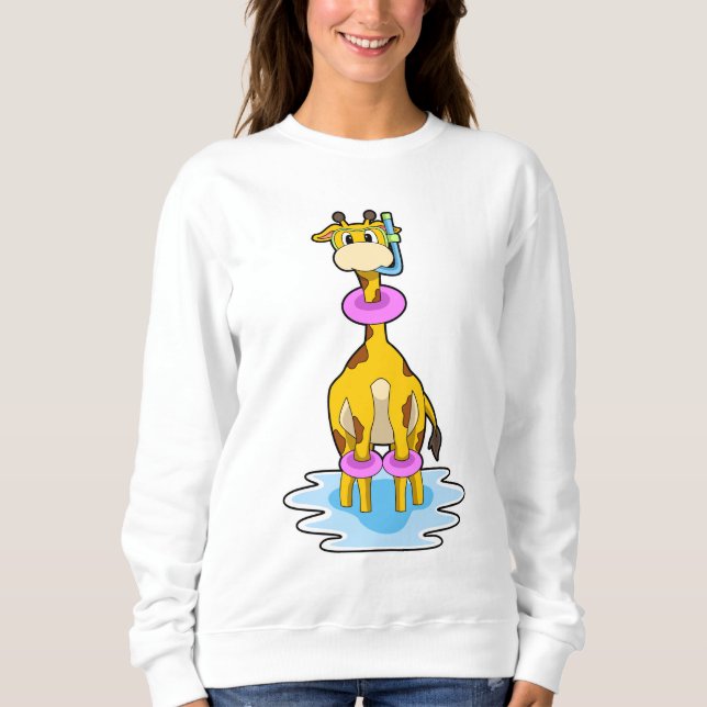 Giraffe at Swimming with Swim ring Sweatshirt (Front)