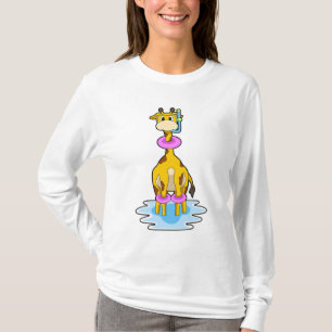 Giraffe at Swimming with Swim ring T-Shirt