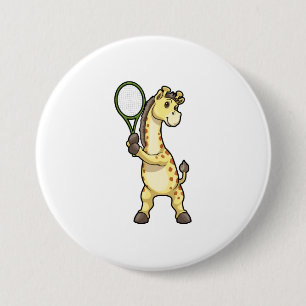 Giraffe at Tennis with Tennis racket 7.5 Cm Round Badge