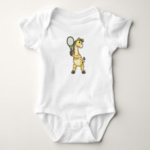 Giraffe at Tennis with Tennis racket Baby Bodysuit