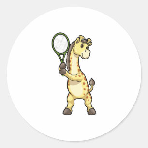 Giraffe at Tennis with Tennis racket Classic Round Sticker