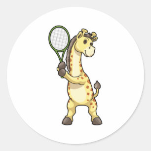 Giraffe at Tennis with Tennis racket Classic Round Sticker
