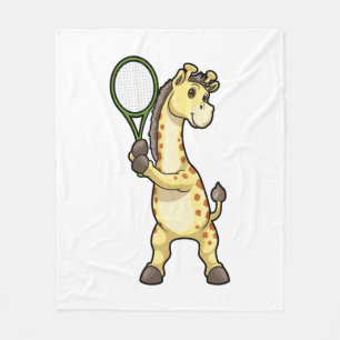 Giraffe at Tennis with Tennis racket Fleece Blanket