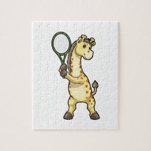 Giraffe at Tennis with Tennis racket Jigsaw Puzzle