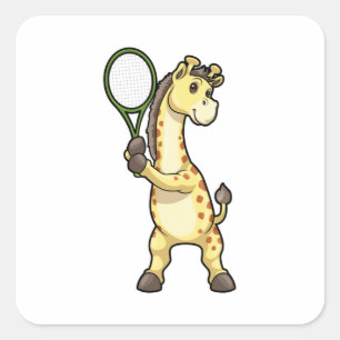 Giraffe at Tennis with Tennis racket Square Sticker