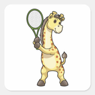Giraffe at Tennis with Tennis racket Square Sticker