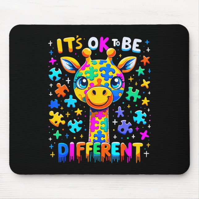 Giraffe Autism Awareness It's Ok To Be Different 1 Mouse Mat (Front)
