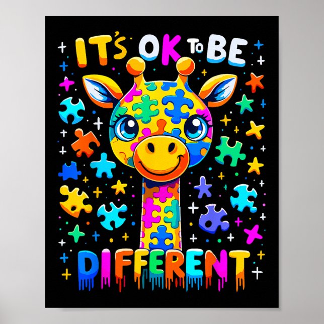 Giraffe Autism Awareness It's Ok To Be Different 1 Poster (Front)