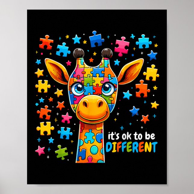 Giraffe Autism Awareness Its Ok To Be Different _1 Poster (Front)