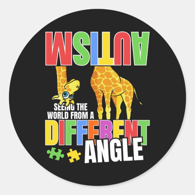 Giraffe Autism Funny Seeing The World From Differe Classic Round Sticker (Front)