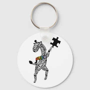 Giraffe Autism Puzzle Typography Key Ring