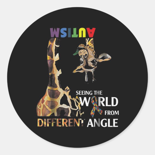 Giraffe Autism Seeing The World From Different Ang Classic Round Sticker (Front)