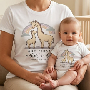 Giraffe Baby and Mum First Mothers Day Soft Pastel Bodysuit