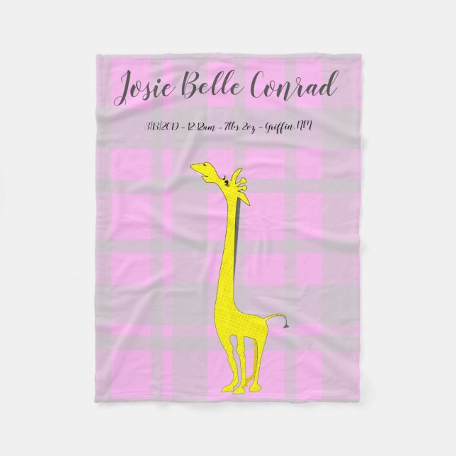 Giraffe Baby Birth Stats Fleece Blanket (Front)