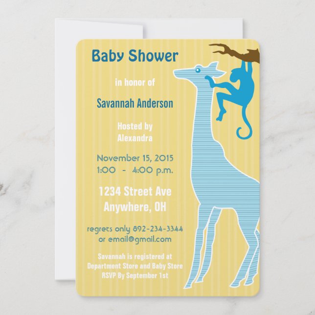 Giraffe Baby Boy Shower Invitations (Front)