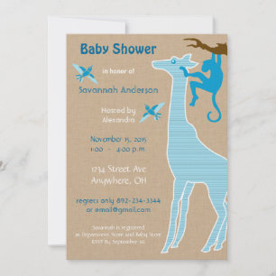 Giraffe Baby Boy Shower Invitations