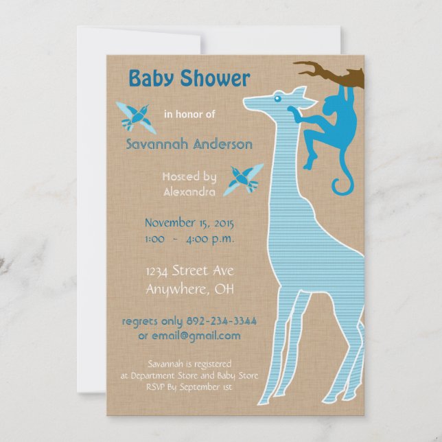 Giraffe Baby Boy Shower Invitations (Front)