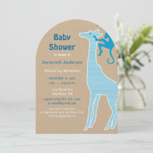 Giraffe Baby Boy Shower Invitations