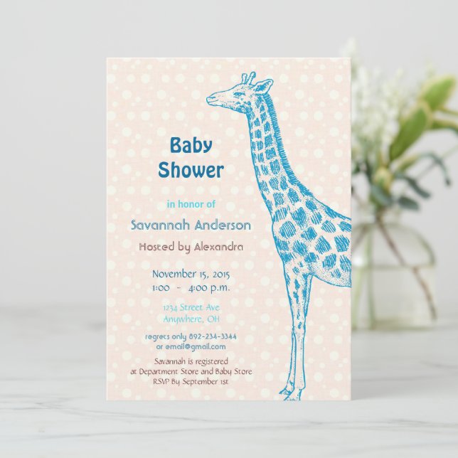 Giraffe Baby Boy Shower Invitations (Standing Front)