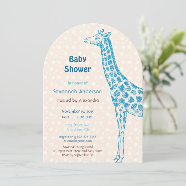 Giraffe Baby Boy Shower Invitations (Standing Front)