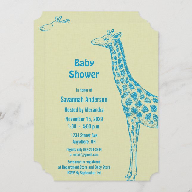 Giraffe Baby Boy Shower Invitations (Front/Back)