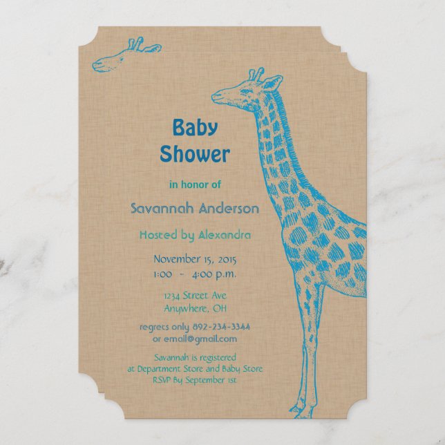 Giraffe Baby Boy Shower Invitations (Front/Back)