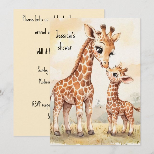 Giraffe Baby Digital Download Invitation (Front/Back)