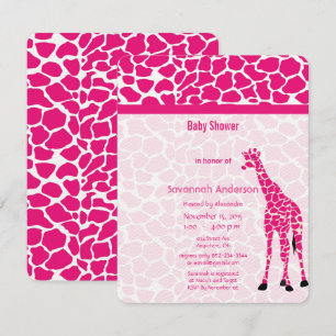 Giraffe Baby Girl PINK Modern Pattern Baby Shower Invitation