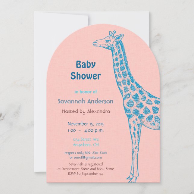 Giraffe Baby Girl Shower Invitations (Front)