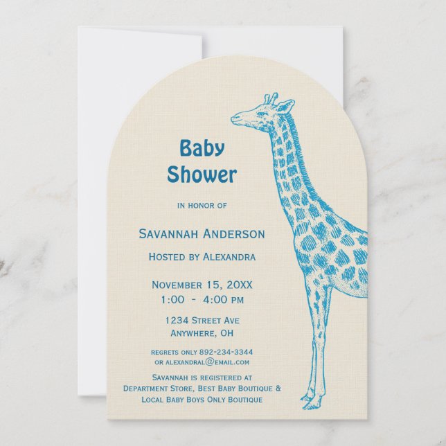 Giraffe Baby Girl Shower Invitations (Front)