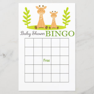 Giraffe baby shower bingo card