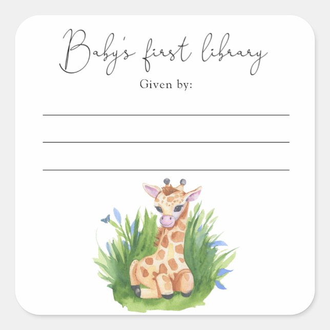 Giraffe - Baby Shower bookplate, books for baby Square Sticker (Front)
