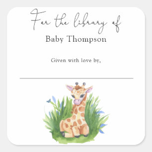 Giraffe - Baby Shower bookplate, books for baby Square Sticker