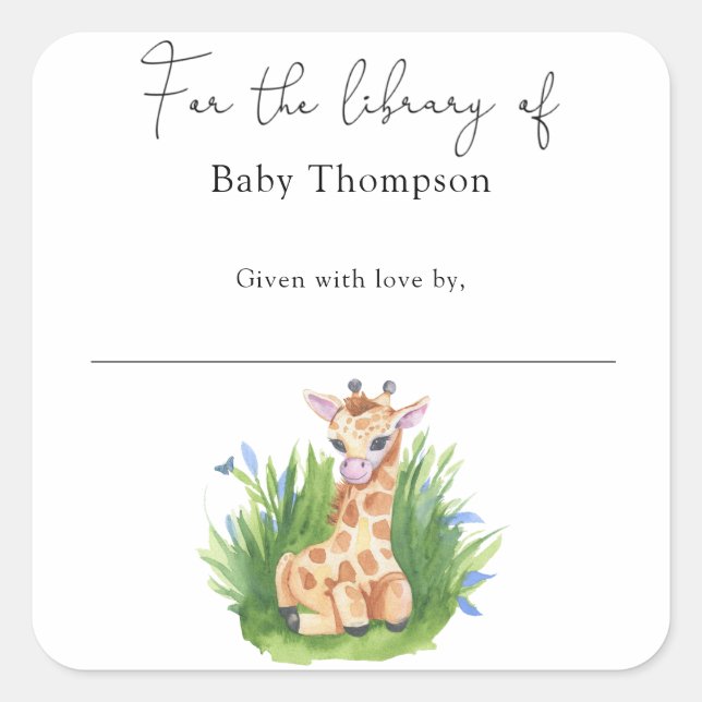 Giraffe - Baby Shower bookplate, books for baby Square Sticker (Front)