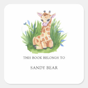 Giraffe - Baby Shower bookplate Square Sticker