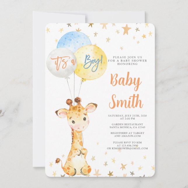Giraffe Baby Shower Boy Invitation (Front)