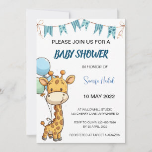 Giraffe Baby Shower - Boy Invitation