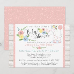 Giraffe Baby Shower Cute Floral & Rustic Wood Invitation