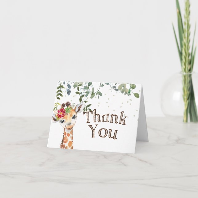 Giraffe Baby Shower Folded Thank You Note Card (Front)