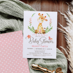 Giraffe Baby Shower, Girl Invitation