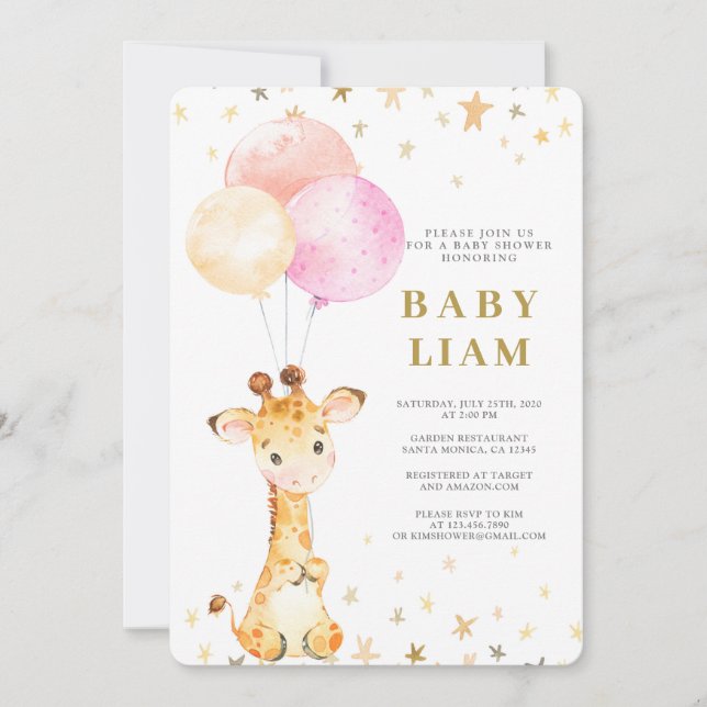 Giraffe Baby Shower girl Invitation (Front)
